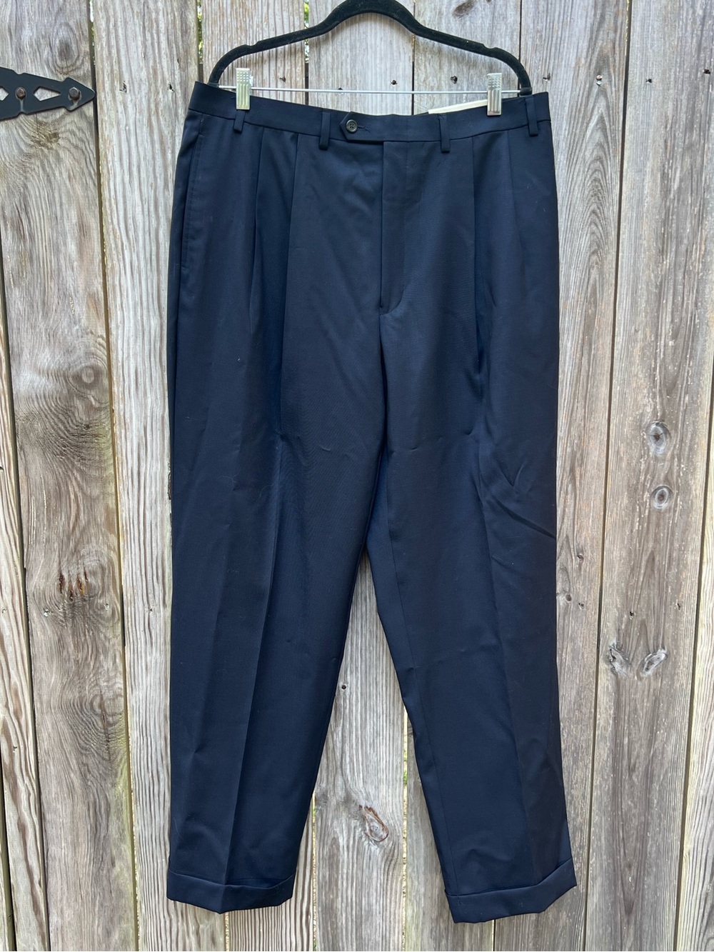LAUREN RALPH LAUREN Navy 100% Wool Pleated Cuffed Dress Pants 38W x 32L NWT